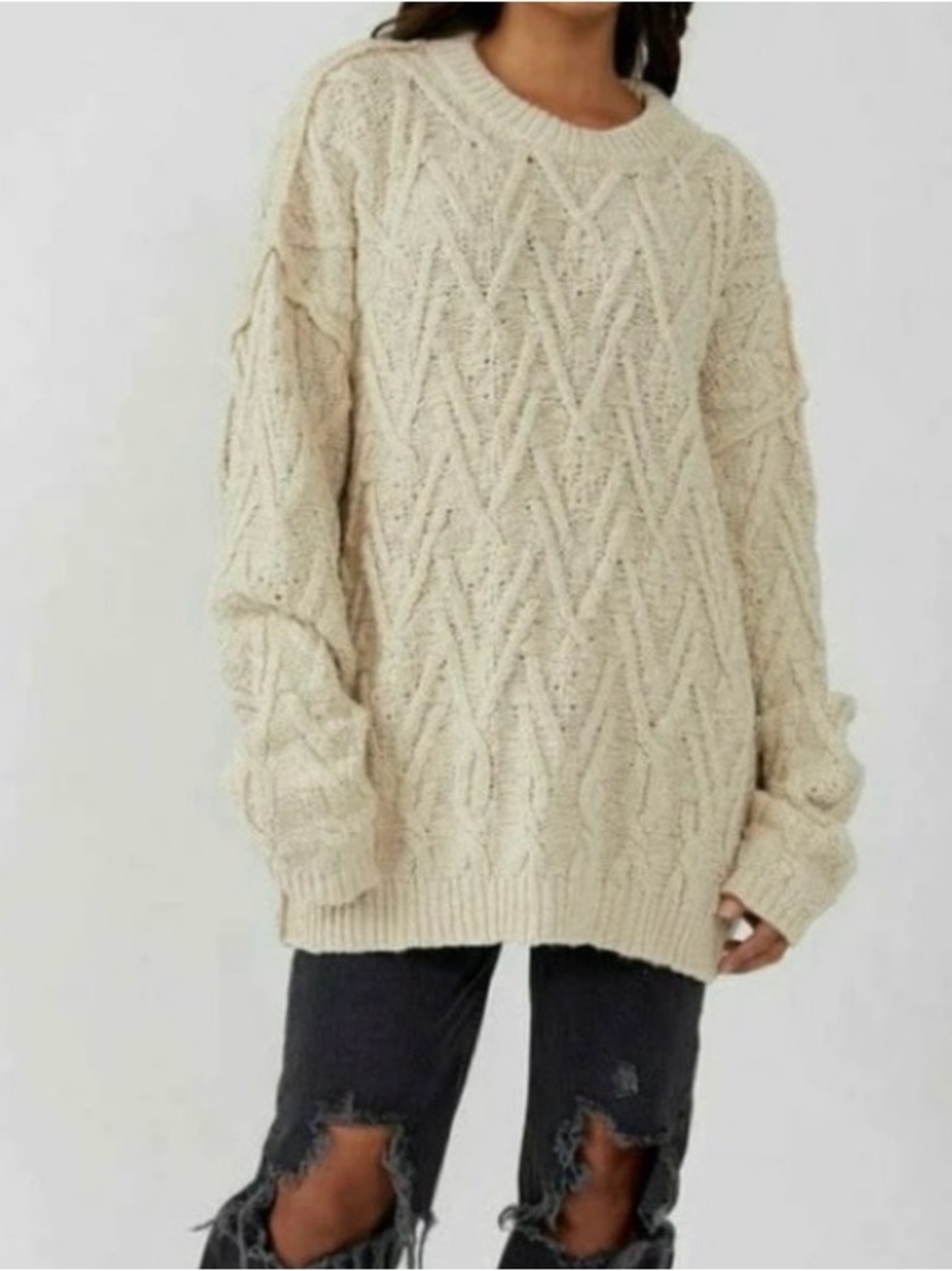 Free People Off White Isla Cable Knit Tunic Sweater